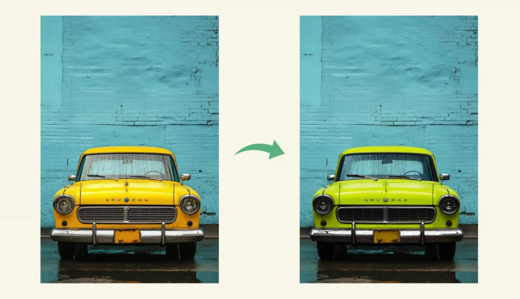 replace the yellow car with a navy blue