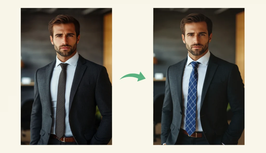 replace your grey tie to a blue stripe