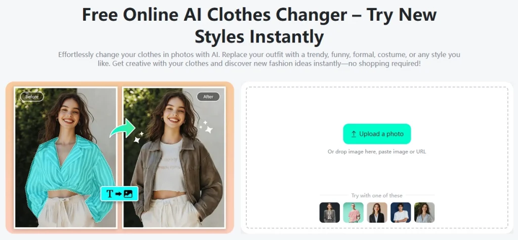 screenshot of insmind ai clothes changer app upload interface