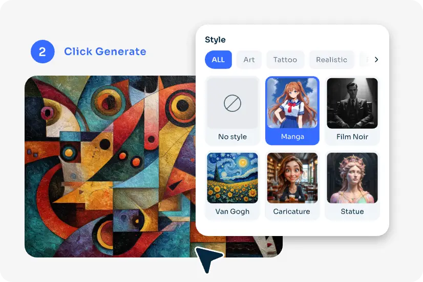 step to choose art style and click generate in ai ease ai abstract generator