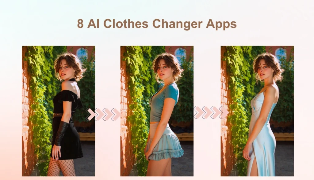 the banner of 3 images of using ai ease ai clothes changer app to replace the clothes
