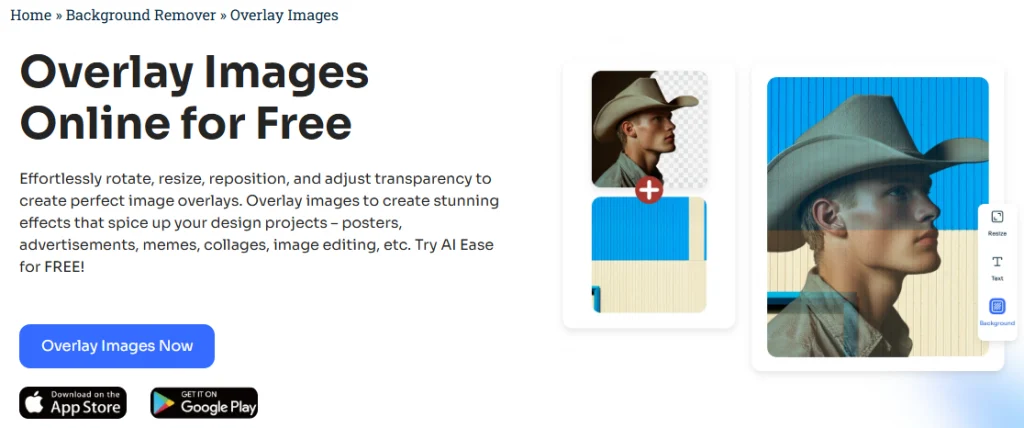 the interface of overlay images online tool ai ease