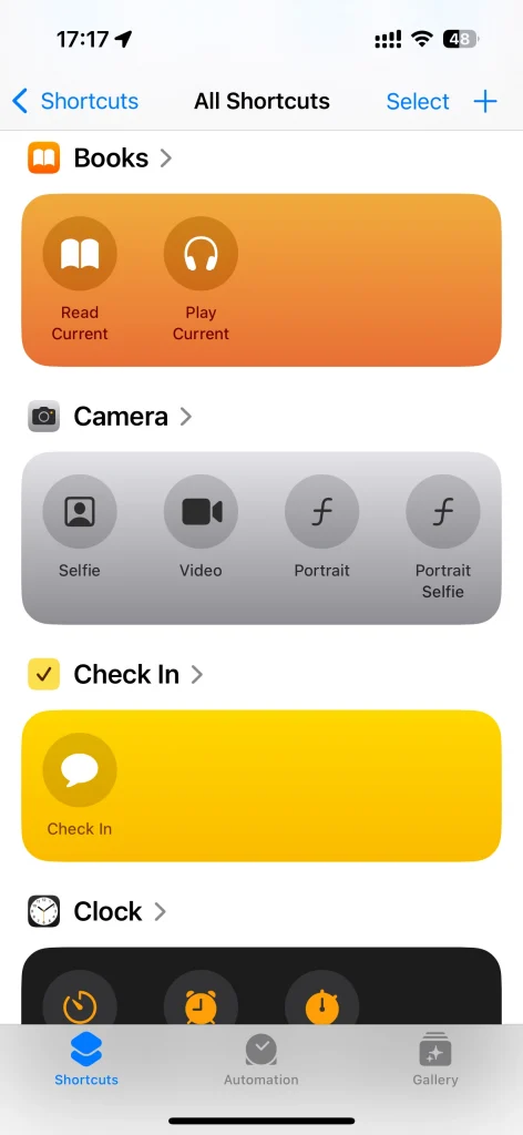 the screenshort of adding a new shortcut on shortcuts app