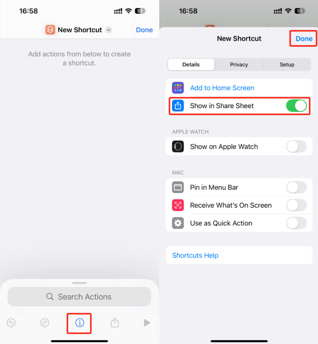 the screenshot of enabling the show in share sheet option