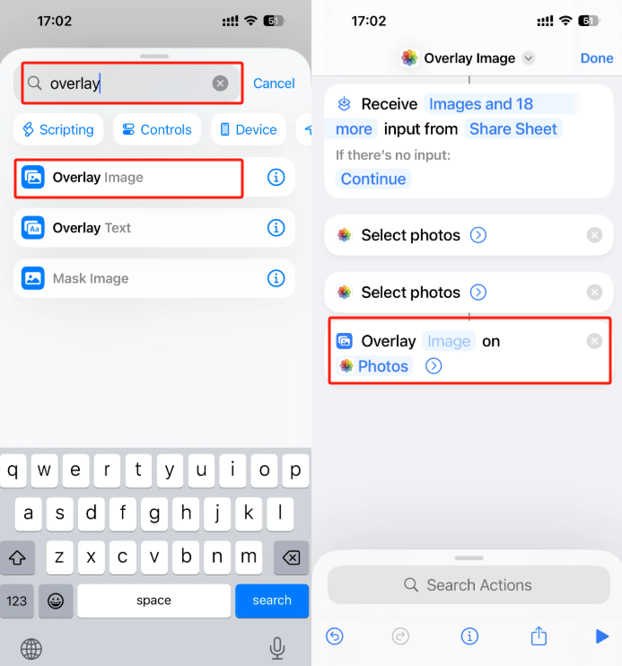 the step of adding the overlay image action