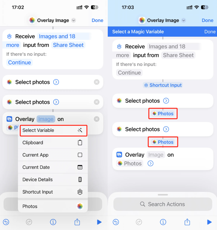 the step of adjusting variables for the overlay