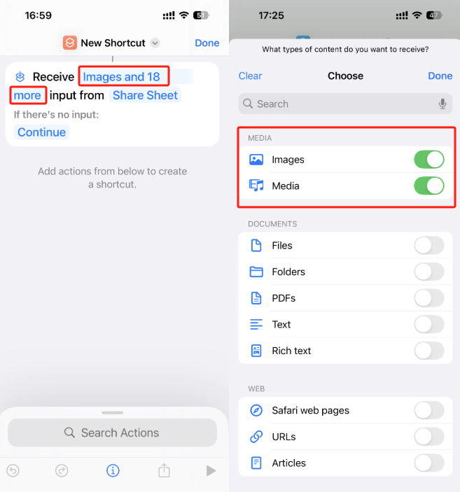 the step of choosing the media file formats before overlaying images on iphone