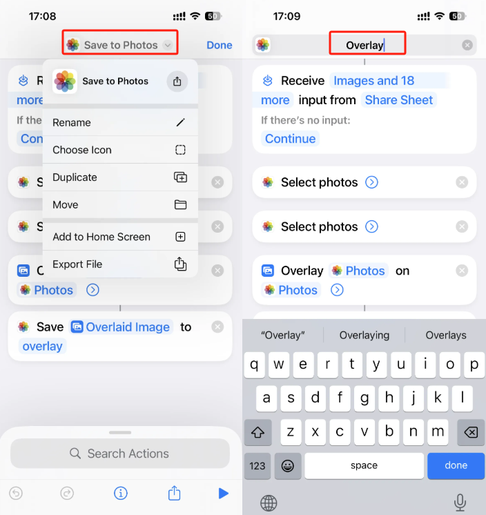 the step of rename and complete the shortcut