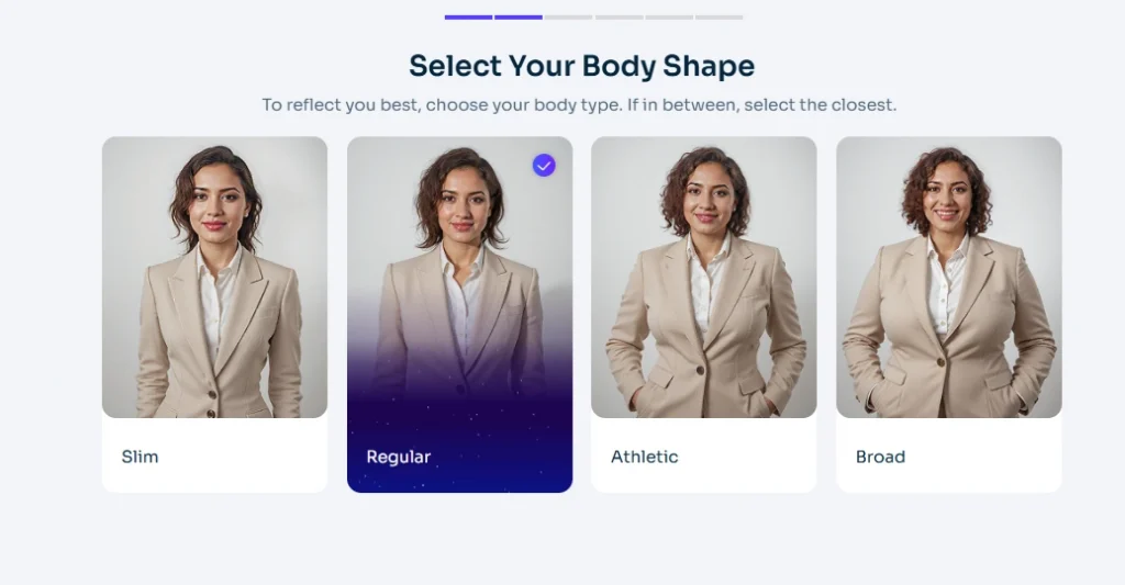 the step to make ai headshot by choosing body shape on ai ease