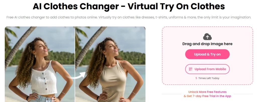 the upload interfce of beautyplus ai clothes changer app