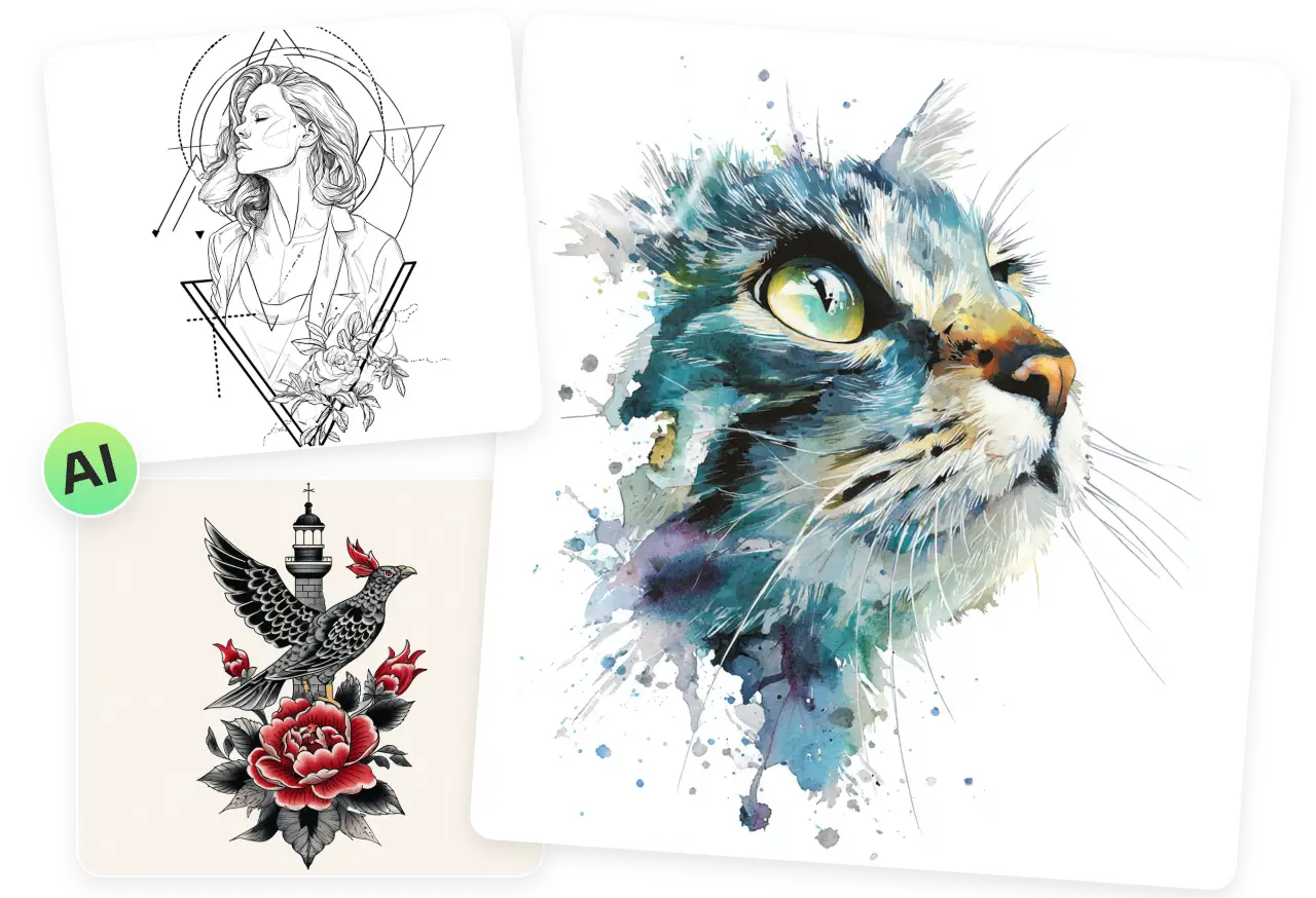 three tattoo drafts generated by ai ease ai tattoo generator
