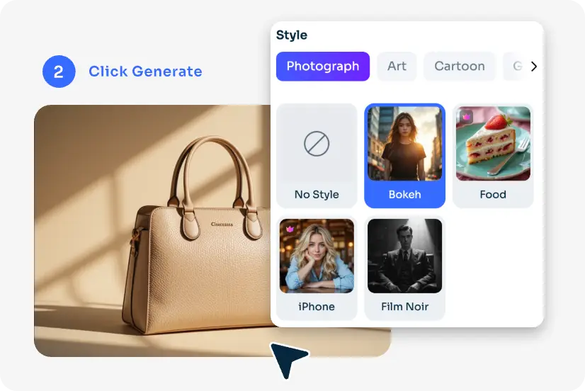 a screenshot of selecting style and setting to create ai stock images