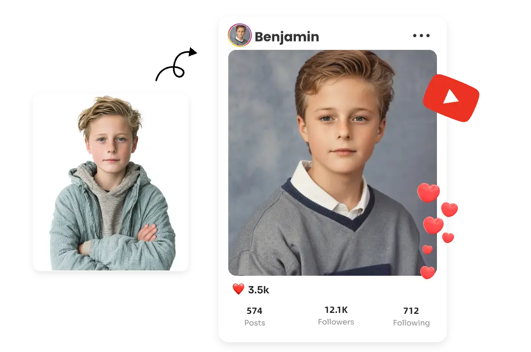 a youtube profile picture generated from a little boy with AI Ease