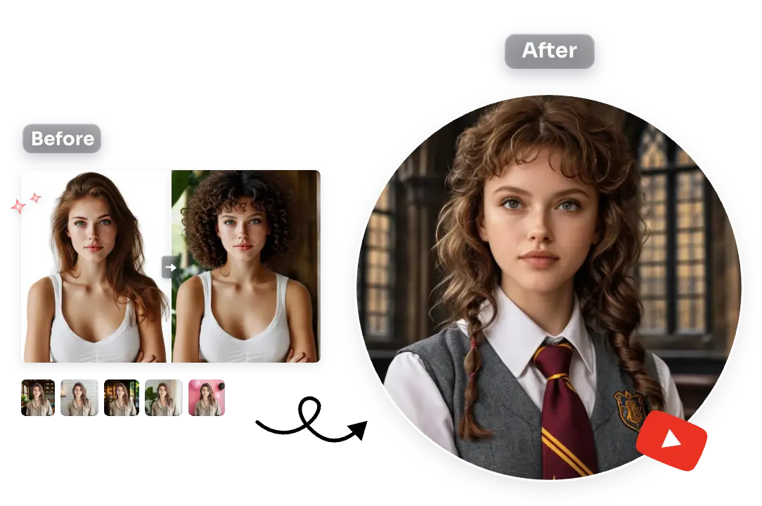 before and after a girl changed her YouTube avatar's hairstyle and background