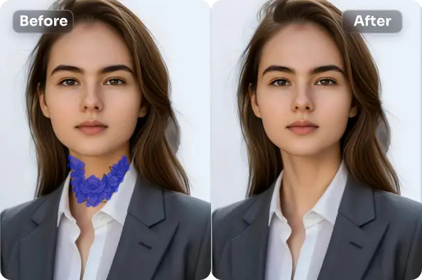 before and after effects of remove tattoo from a female resume photo