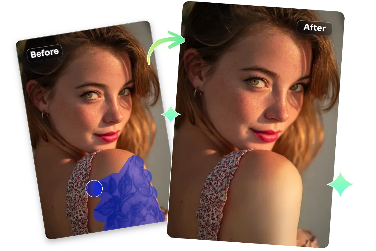 before and after effects of using ai ease to remove tattoo from a woman photo