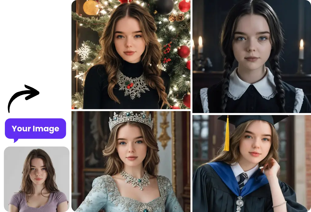 four different youtube profile picture styles generated from a long-hair girl