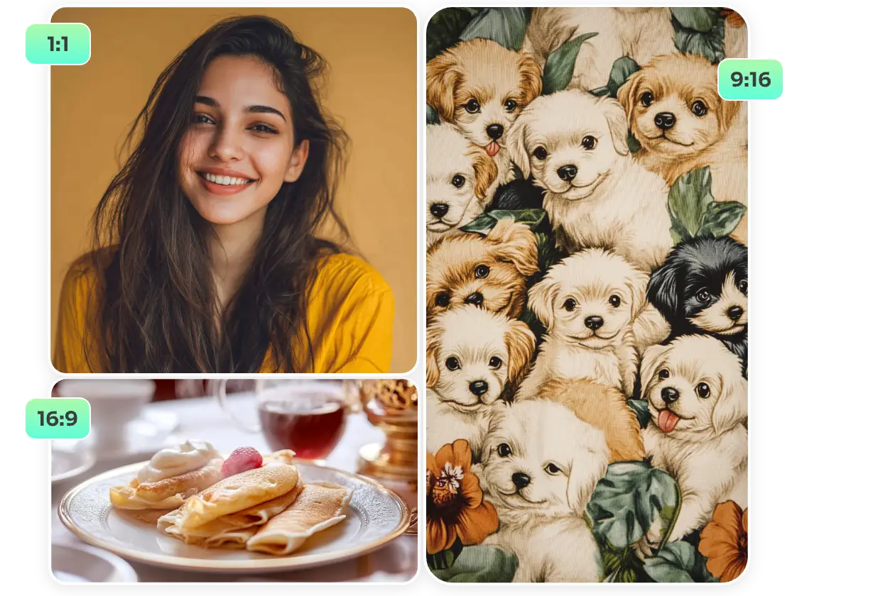 three AI-generated photos with three different aspect ratios