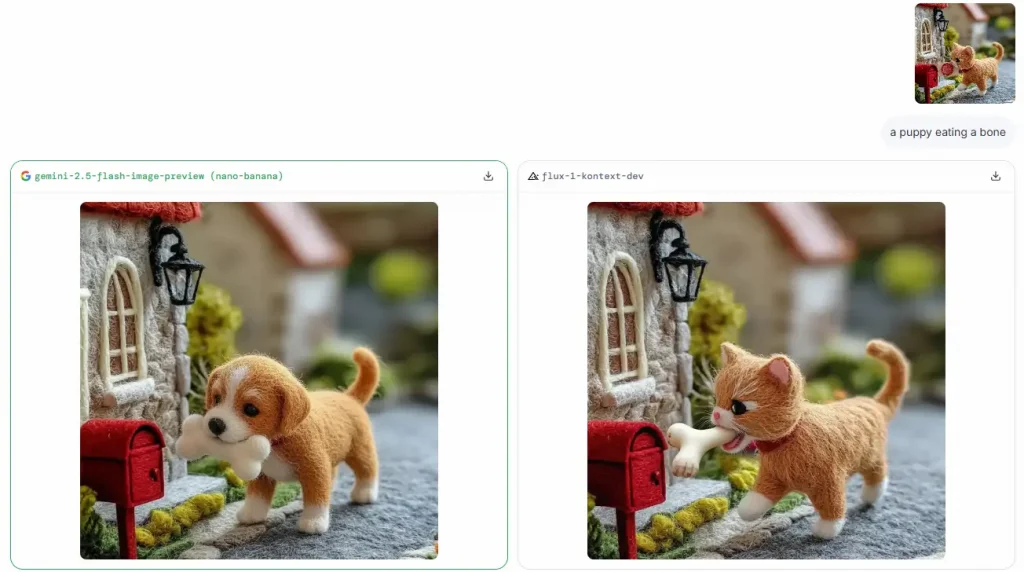 a puppy eating a bone created by nano banana and flux kontext from image