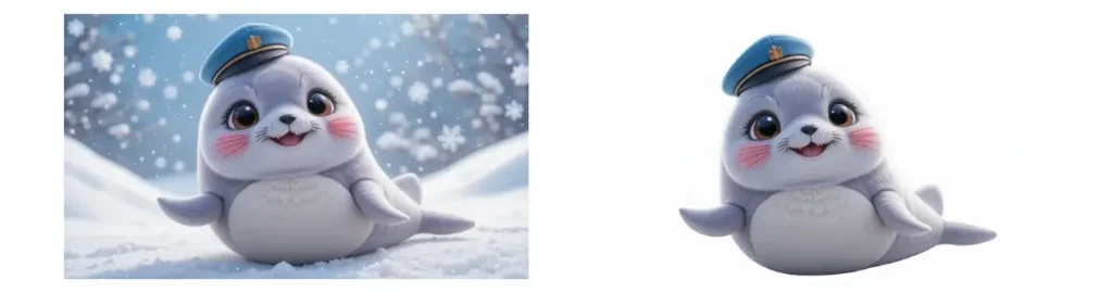 before and after contrast of removing background of seal by nano banana