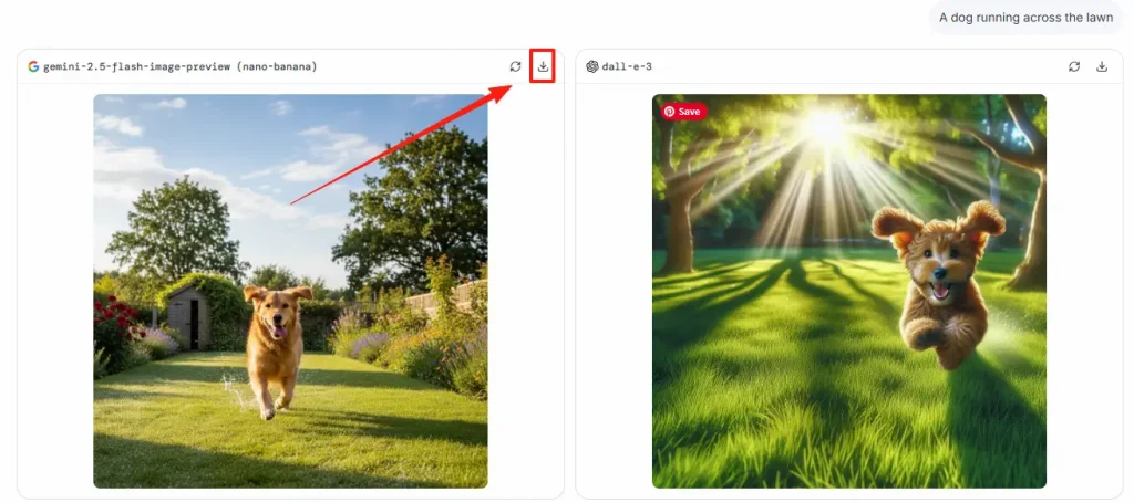 screenshot of downloading and saving the ai image created by nano banana