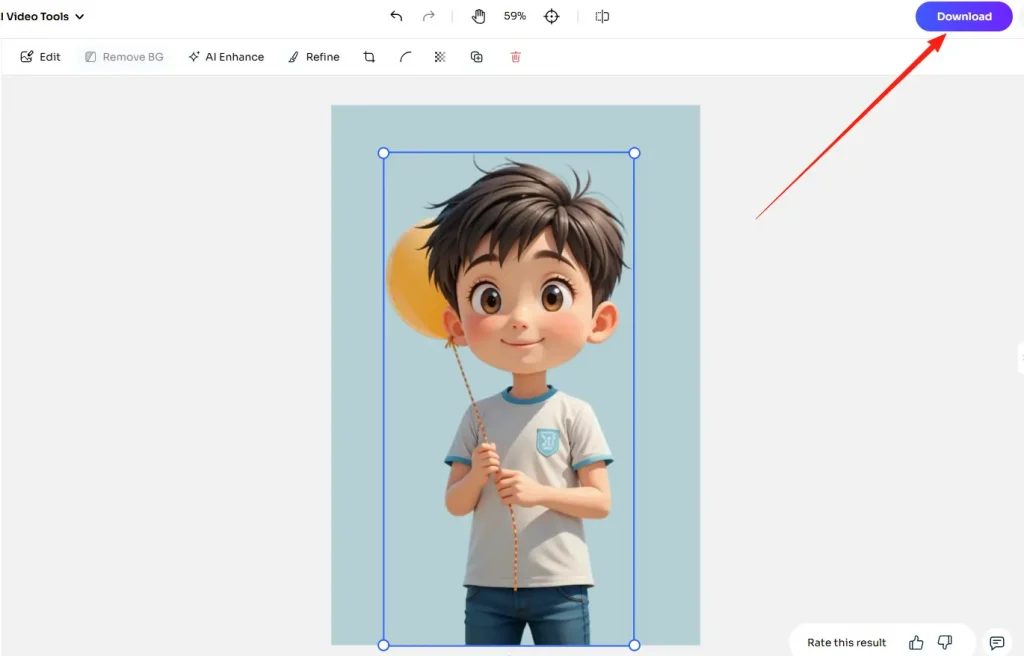 screenshot of downloading the edited image in ai ease photo editor