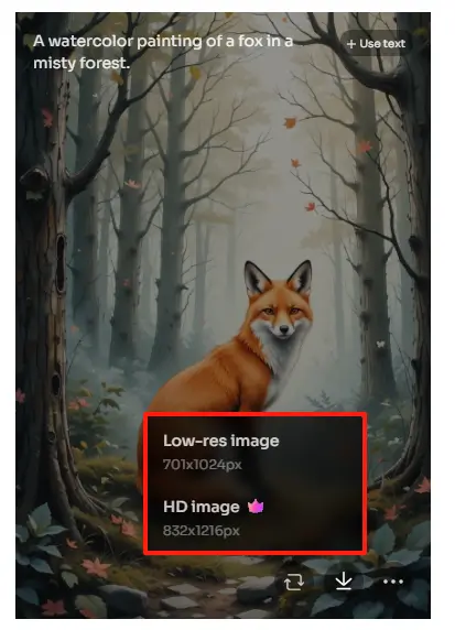 screenshot of downloading the image of the watercolor painting of a fox