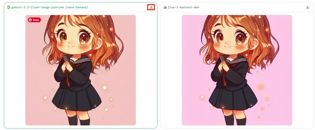 screenshot of generating and downloading the edited anime girl