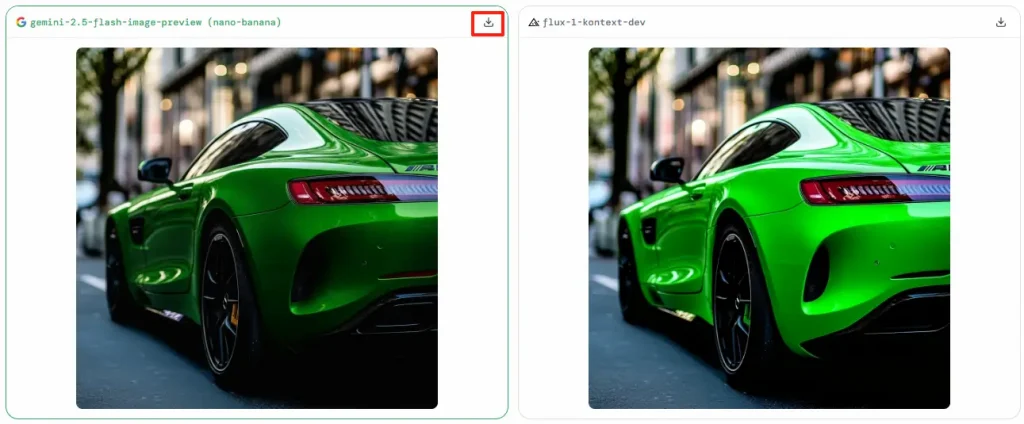screenshot of generating and downloading the edited green car